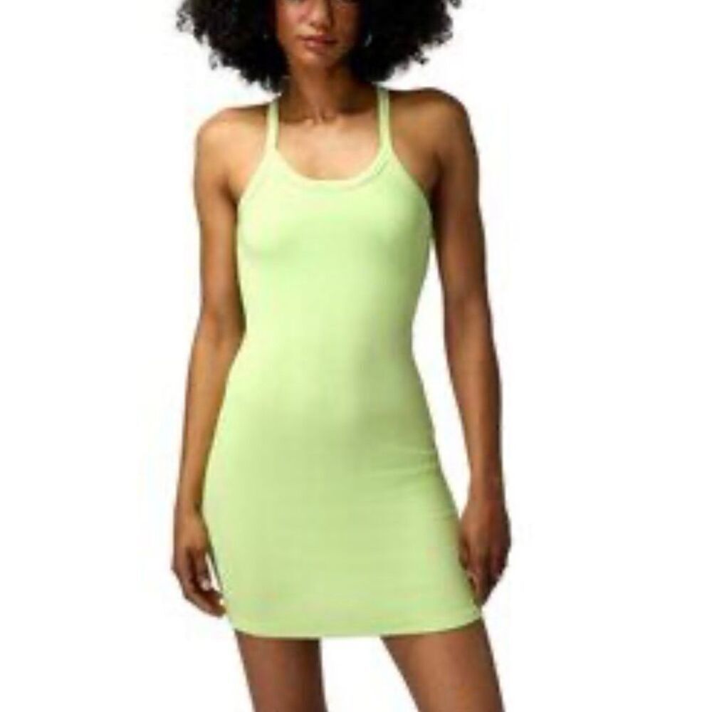 NWT Spiritual Gangster Key Lime Remi Rib Cami Tank Bodycon Mini Dress Women's L